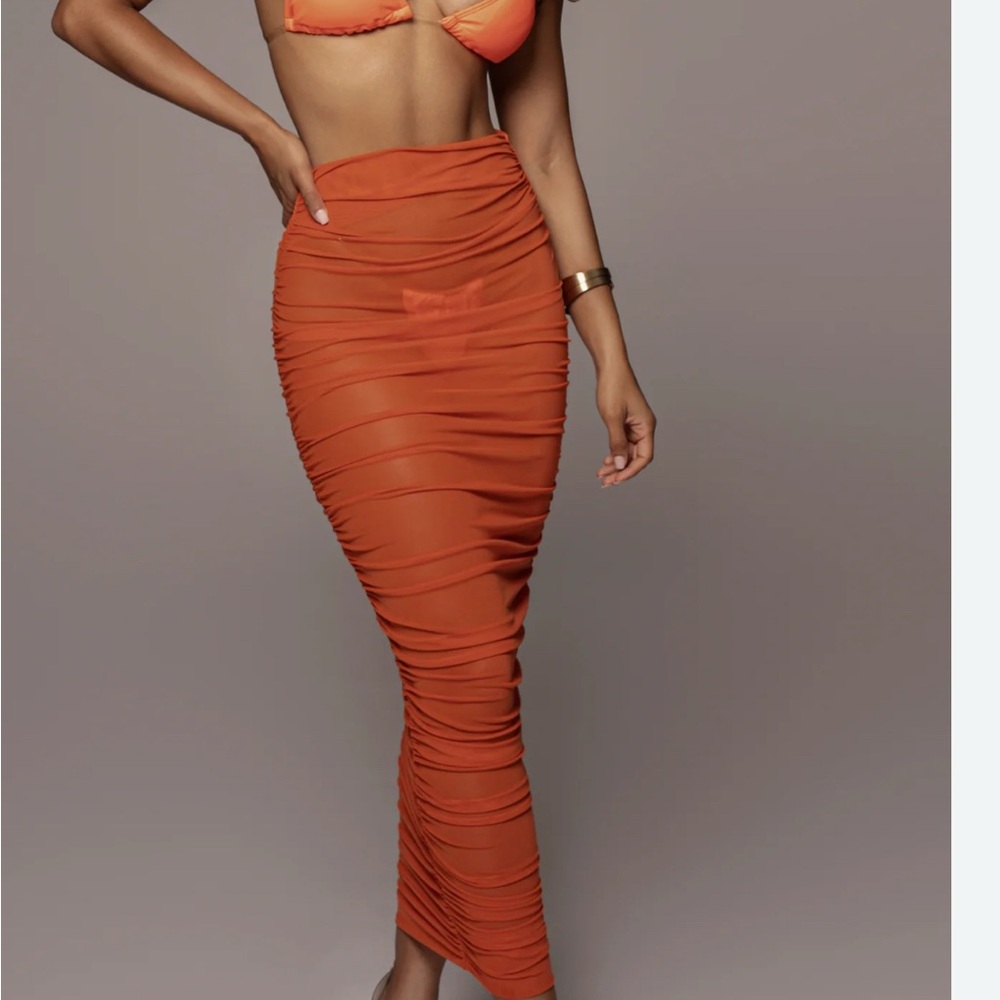 Jluxlabel Orange Ruched Cover-Up Size Small
